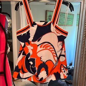 Trina Turk Blue and Orange Graphic Boxy Tank Top